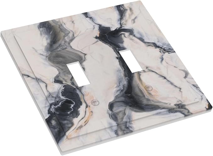 Abstract Marble Textured Modern Luxury Print Decorative Switch Plates 2 Gang Double Toggle Outlet Light Switch Cover Wall Plate Electrical Faceplate for Bathroom Kitchen Decor