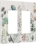 Watercolor Aqua Blue Flower Decorative Rocker GFCI Light Switch Cover 2-Gang Electrical Double Decorator Wall Plate Beige/Tan Floral Wildflower Blossom Herb Switches Faceplate Cover Dimmer Screwless
