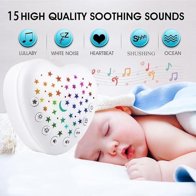 BEREST A13 White Noise Machine & Baby Sleep Soother with 15 Soothing Sounds & Projector Night Light Music Box, Cry Sensor, Rechargeable, Portable for Newborns, Toddlers, Attaches to Crib