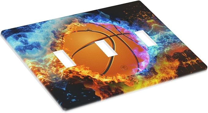 Basketball Light Switch Cover Plates Decorative Triple Toggle Wall Plate, 3 Gang Lightswitch Cover