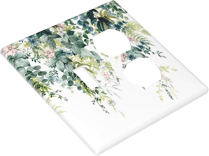 Colorful Plant Flower Sage Eucalyptus Leaves Wallplates 1 Toggle 1 Duplex Switch Plate Electrical GFCI Faceplate Decorative Light Switch Covers for Bedroom Living Room Decor