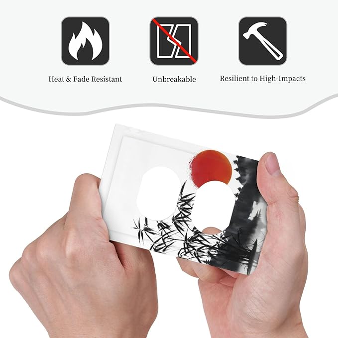 Decorative Outlet Covers Artistic Describe Black Bamboo Japanese Red Sun 1 Gang Wall Plate Receptacle Duplex Light Switch Cover Plate Single Dual Plug Covers Electrical Switchplate