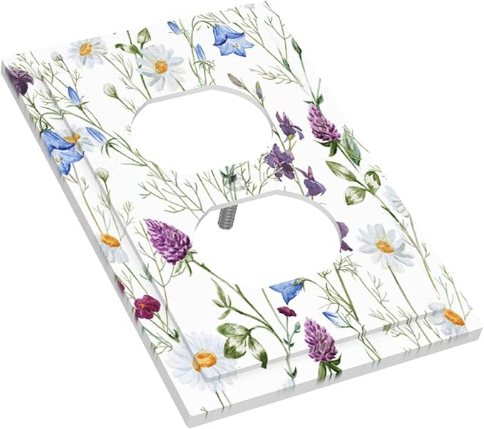 Floral Boho Multicolor Flower Plant Leaves Outlet Covers 1 Gang Duplex Light Switch Cover Decorative Switch Plates Electrical Receptacle Faceplate Wall Plate for Bedroom Living Room Decor