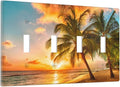 Light Switch Cover Sunset Beach Palm Tree Seascape 4 Gang Switch Plate Quad Toggle Wall Plates Tropical scenery Decorative Switchplate Electrical Outlet Cover Plates for Bathroom Home Decor