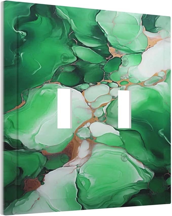 Decorative Light Switch Cover Plate Abstract Luxury Emeralds Green Gold MarbleTextures 2 Gang Wall Plate Oversized Double Toggle Two Switch Wall Cover Plate Dual Device Face Plate