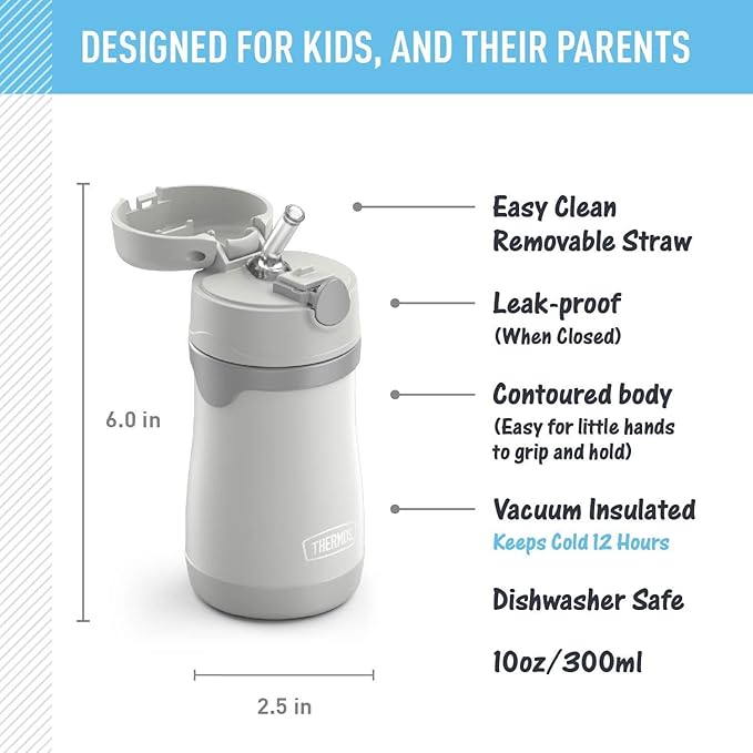 THERMOS BABY 10 ounce Stainless Steel Vacuum Insulated Straw Bottle, Gray