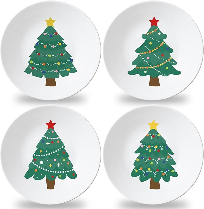 Naozinebi 4 Set 10 Inch Christmas Tree Plates Melamine Christmas Dinnerware Set Reusable Xmax Holiday Melamine Plate Dishwasher Creatively Drop Resistant Cute Plastic Dish