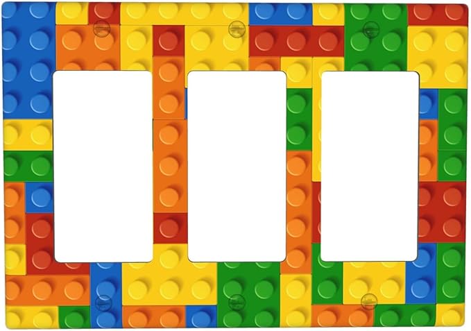 Colorful Bricks Triple Gang Rocker Decorative Light Switch Cover, 3-Gang Wall Plate Outlet Cover