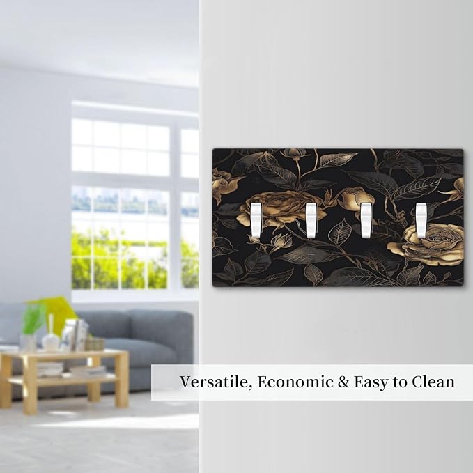 Black Floral Dark Vintage Gold Rose Flower Light Switch Covers Quad Toggle Electrical Faceplate 4 Gang Wall Plate Decorative Switch Plates Cover for Bedroom Living Room Decor