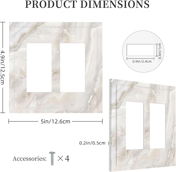 Abstract Luxury White Marble Texture Decorative Outlet Covers 2 Gang Double GFCI Rocker Electrical Wall Panels Light Switch Cover Plate for Bathroom Kitchen Living Room Decor