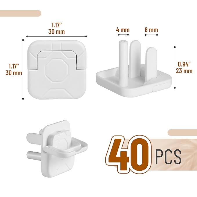 Bates- Electrical Outlet Covers Baby Proofing, 40 Pack, White, 3 Prongs & Hidden U Ring Design, Outlet Plug Covers Baby Proofing