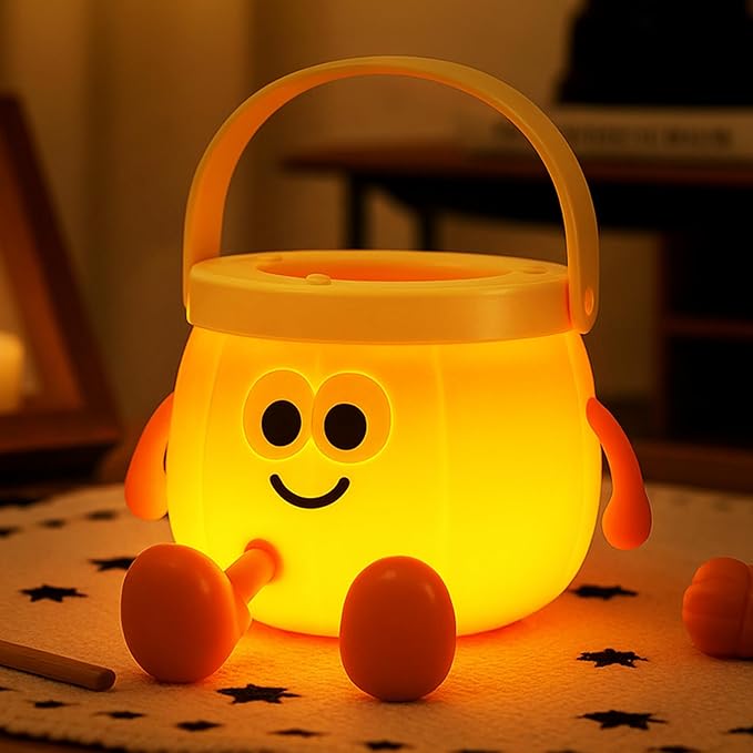 Pumpkin Night Light for Kids, Rechargeable Bedside Lamp, Portable Handheld Lamps, Pumpkin Lantern Lamp for Office, Room Decor, Cute Sleep Nightlight, Funny Gifts for Baby Teen Adult