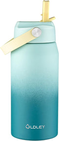 Oldley 18oz Insulated Water Bottle with Straw, Stainless Steel Water Bottle for Sports, Travel, School, BPA-Free Sports Bottles for Adult Kids, Leak-Proof, Light Green Blue