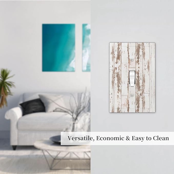 Rustic Cabin Barn White Wooden Brown Farmhouse 1 Gang Light Switch Plate Decorative Single Toggle Wall Plate Cover Electrical Switchplate Faceplate For Country Vintage Bedroom Room Decorate