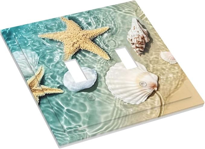 Decorative Switch Plates Beach Starfish Ocean Conch Cameo Shell 2 Gang Double Toggle Outlet Light Switch Cover Wall Plate Electrical Faceplate For Decor Kids Room Decor
