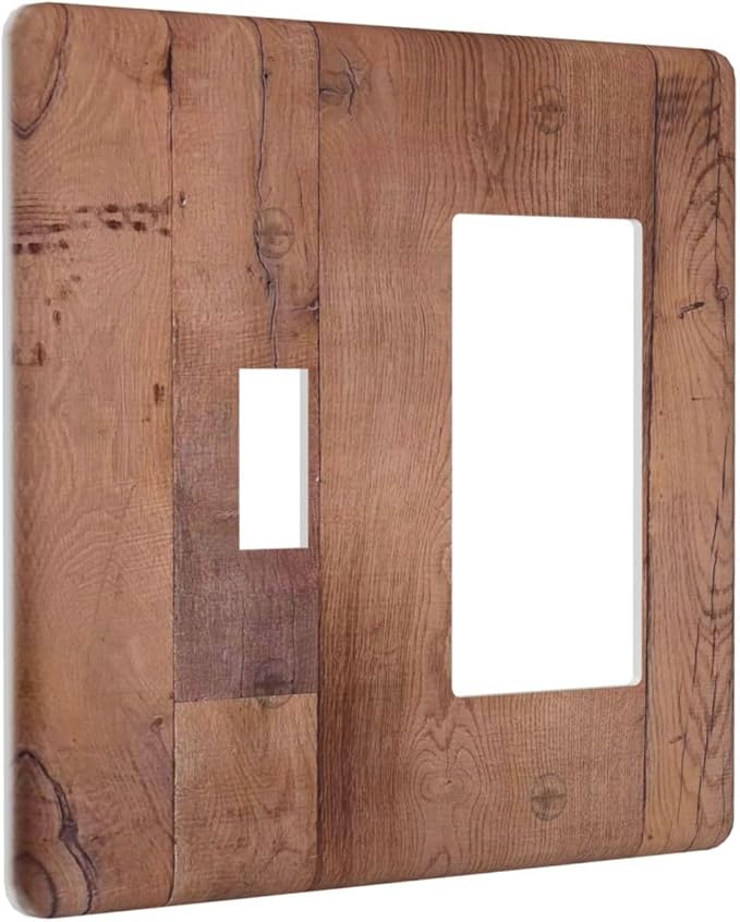 Rustic Brown Dark Wood Texture Printing Outlet Covers 1 Toggle 1 Rocker Combination Decorative Wall Plate Electrical Switch Plates Light Switch Cover Plate For Farmhouse Cabin Decor