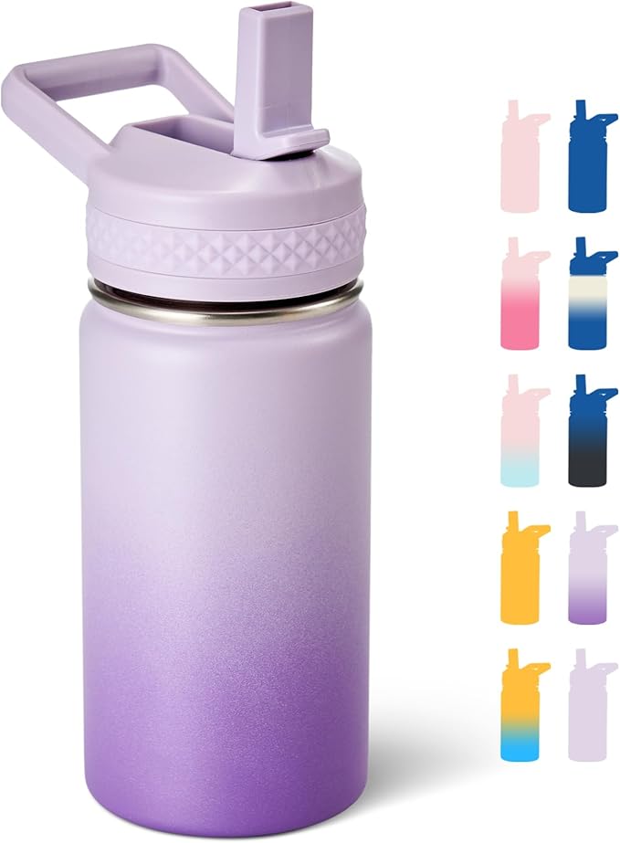 Fijinhom 12 oz Kids Water Bottle, Toddler Water Bottle with Straw, Boys&Girls Bottle for School, 304 Stainless Steel Vacuum Insulated Bottle for Kids, BPA-Free, Leak-Proof, Gradient Purple