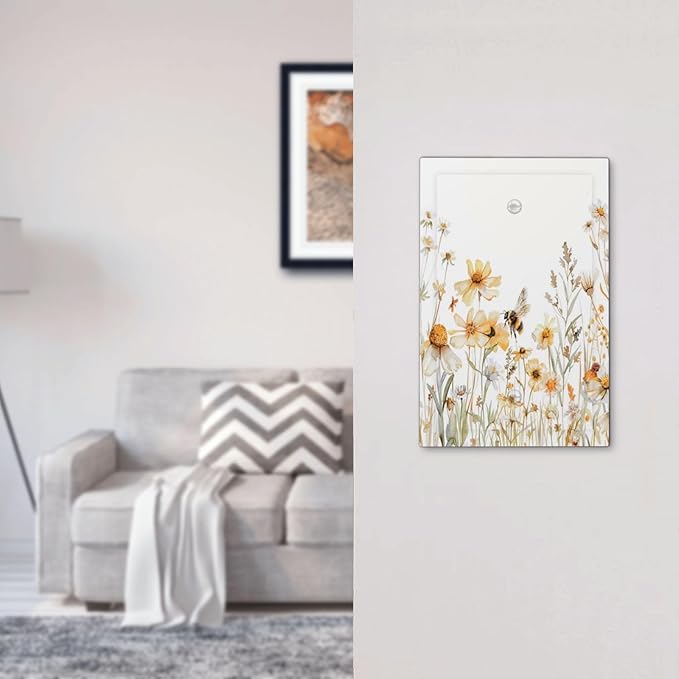 Yellow White Daisy Floral Bee Wild Flower Light Switch Cover Plate 1 Gang No Device Blank Electrical Wall Plates Faceplate Decorative Switch Plate Covers for Bedroom Living Room Decor