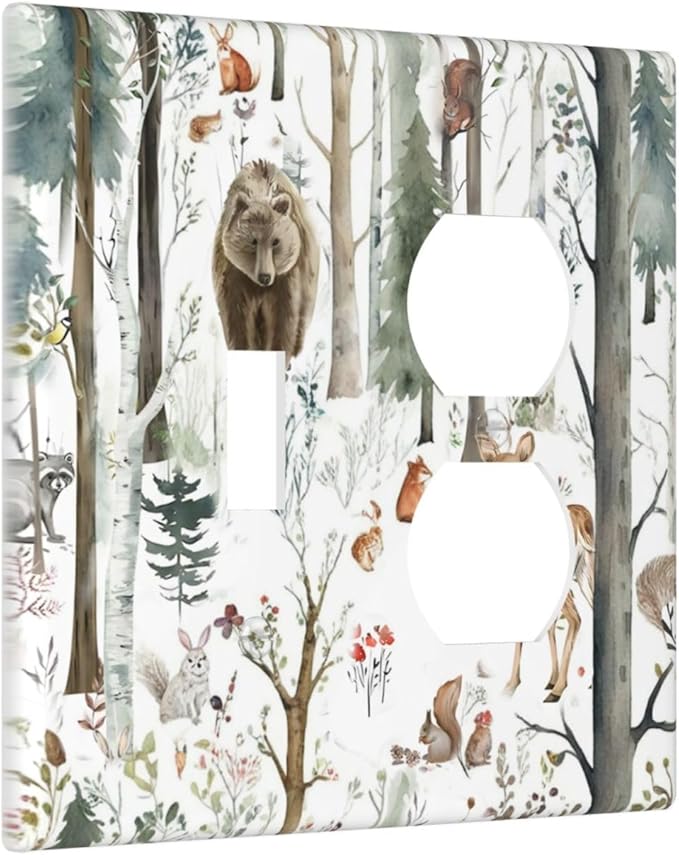 Snow Bear Fox Deer Forest Squirrel Wild Life Animal Wallplates 1 Toggle 1 Duplex Switch Plate Electrical GFCI Faceplate Decorative Light Switch Covers for Farmhouse Kids Room Decor