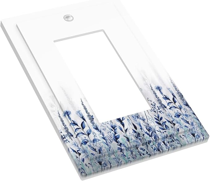 Decorative Outlet Covers Rustic Blue Plants Wildflowers Boho Leaves Bohomian 1 Gang Single Decora GFCI Device Light Switch Covers Plate 1 Rocker Wall Plate Jumbo Switch Plate Cover