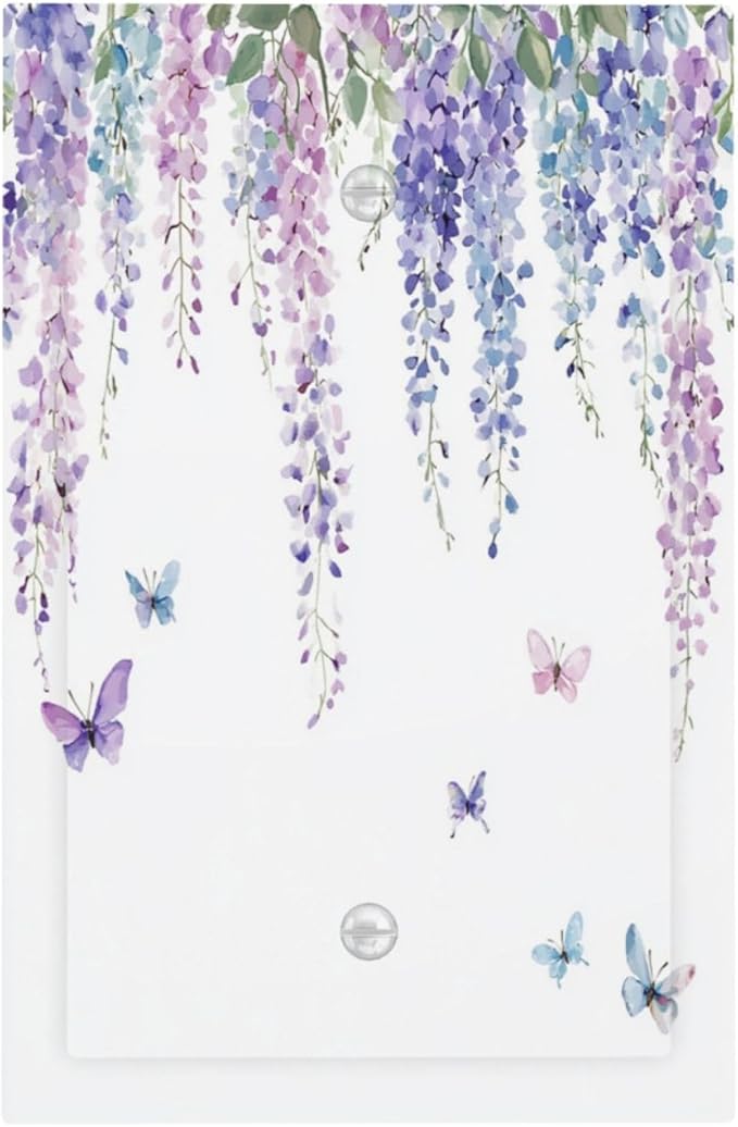 Light Switch Cover Plate Purple Flowers Watercolor Floral Butterflies 1 Gang No Device Blank Electrical Wall Plates Faceplate Decorative Switch Plate For Bed Room Living Room Decor