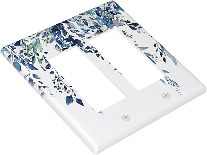 Blue Eucalyptus Watercolor Leaves 2 Gang Rocker Decora Light Switch Cover Decorative Green Plant Outlet Covers Wall Plate Electrical Faceplate Switchcovers GFCI for Bathroom Bedroom Livingroom Decor