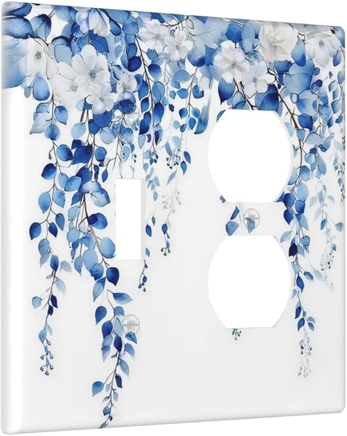 Blue Eucalyptus Leaves Floral Vine Flower Wallplates 1 Toggle 1 Duplex Switch Plate Electrical GFCI Faceplate Decorative Light Switch Covers for Bedroom Living Room Decor