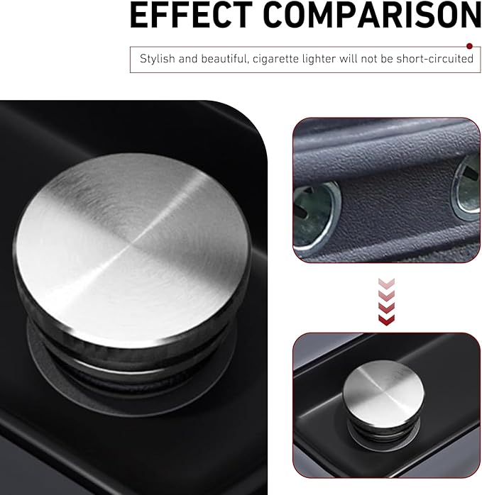 WZP Cigarette Lighter Plug Cover, Aluminum Cigarette Lighter Socket Cover Cap, Dustproof Waterproof Plug Covers Replacement, Universal for Car Power Port Outlet with Standard 12V Power Source (Silver)