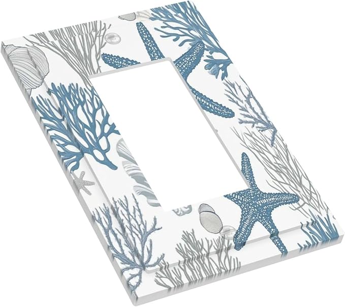 Blue Starfish Nautical Beach Conch Coastal Coral Shell Decorative Outlet Covers 1 Gang Single Rocker Light Switch Cover Plate Wall Plates Gfci Faceplate For Kids Room Bathroom Decor