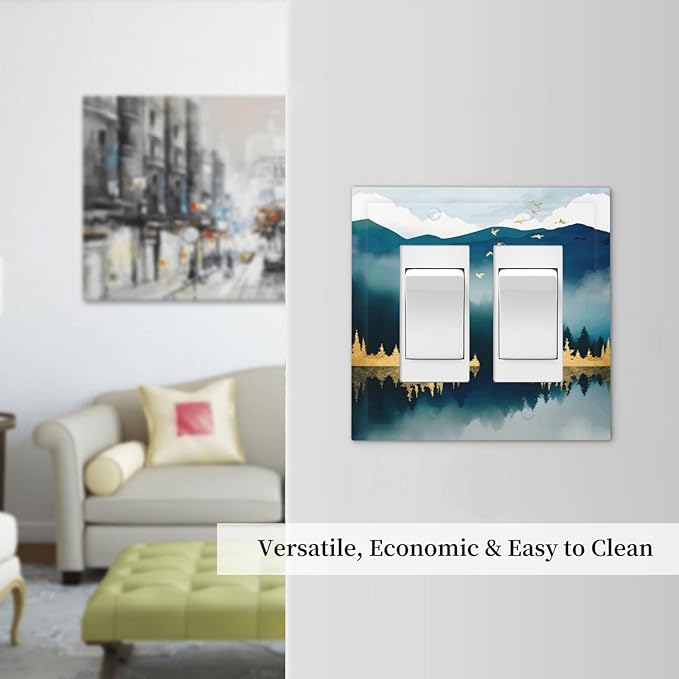Mountains Landscape Lake Bird Reflection Decorative Outlet Covers 2 Gang Double GFCI Rocker Electrical Wall Panels Light Switch Cover Plate for Bedroom Living Room Decor