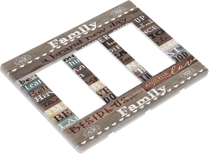 Positive Home Country Farm Family Inspirational Quote Brown Wooden Wood 3 Gang Triple Rocker/Decorator Outlet Light Switch Wall Plate Cover Decorative Gfci Electrical Faceplate Switchplate Screwless