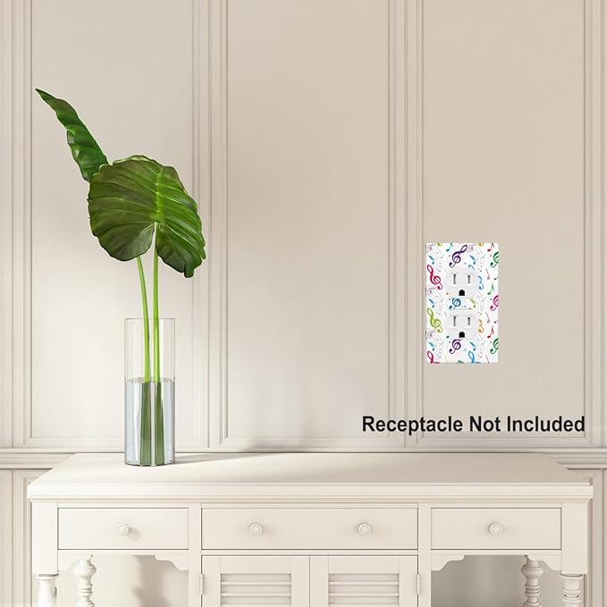 Colored Music Notes Outlet Cover, Music Theme 1-Gang Duplex Receptacle Wall Plate for Music Room Home Bedroom Bathroom Decor