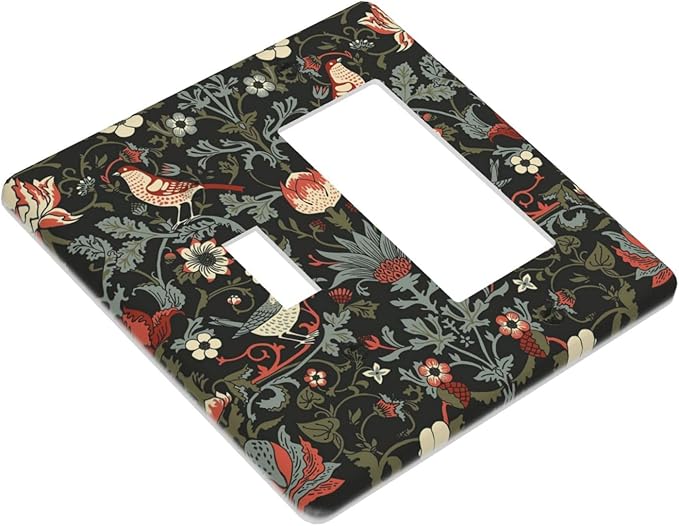 Vintage Birds Berries Mid Century Floral Flower Outlet Covers 1 Toggle 1 Rocker Combination Decorative Wall Plate Electrical Switch Plates Light Switch Cover Plate for Bedroom Living Room Decor