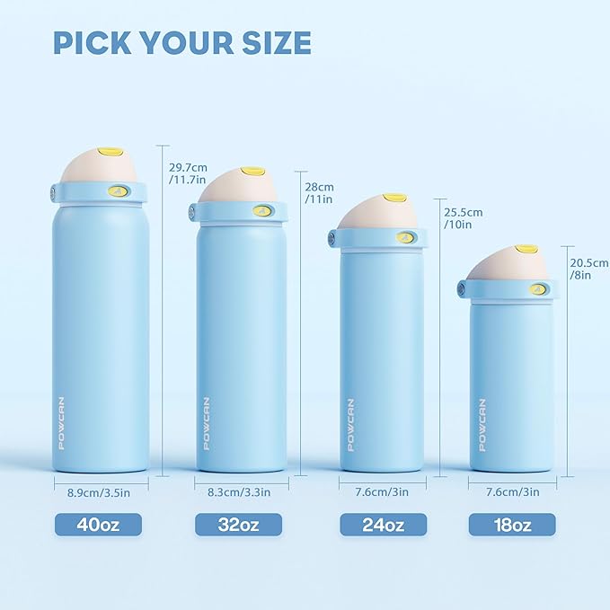 POWCAN 18 oz Metal Water Bottle: 2-in-1 Push-Button Spout & Quick-Flip Straw, Leakproof, Cold 24Hrs, Fits Car Cup Holder, Insulated Cup for Sports, School, Trip, Gift for Women, Girls (Glass Slipper)