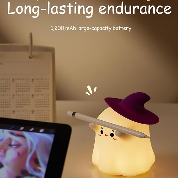 Ghost Night Light, Halloween Decor Cute Kids Night Light Magician Lamp Silicone Nightlight Rechargeable Table Lamp Dimmable Nursery Baby Nightlights Room Decor Christmas Halloween Gifts Cool Gadgets