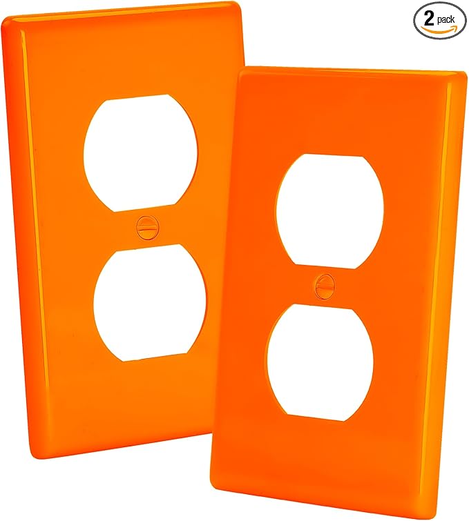 Bates- Duplex Receptacle Outlet Wall Plate, 4.5" x 2.75"/Standard Size, 2 Pack, Orange, 1-Gang Electrical Outlet Covers, Impact Resistant, UV Protection, Polycarbonate Thermoplastic
