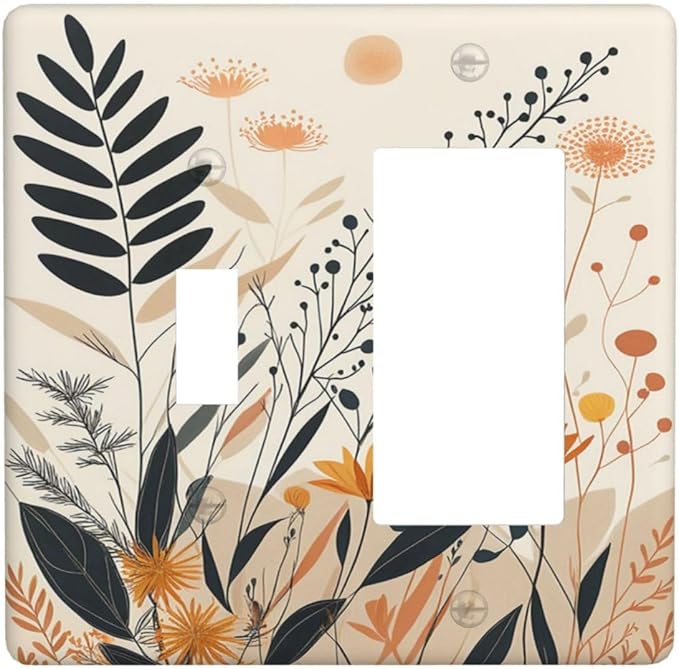 Light Switch Cover Plate Minimalist Floral Boho Botanical Wildflowers 2 Gang Combo Wall Plates Toggle Rocker Decorative Switch Plates and Outlet Covers for Bathroom Bedroom Decor