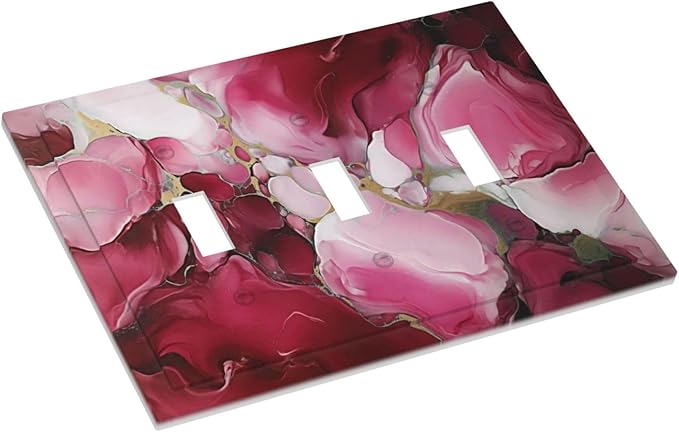 Decorative Light Switch Cover Plate Abstract Luxury Red Gold Marble Textures 3 Gang Wall Plate Oversized Triple Toggle Switch Cover Plate Jumbo Electrical Face Plate for Bedroom Decor