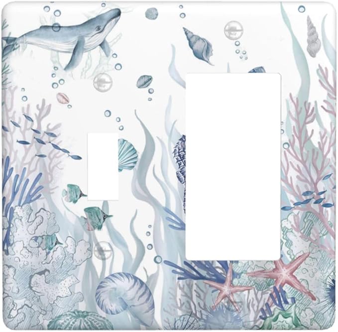 Ocean Themed Coral Seahorse Seashell Starfish Beach Outlet Covers 1 Toggle 1 Rocker Combination Decorative Wall Plate Electrical Switch Plates Light Switch Cover Plate for Bathroom Home Decor