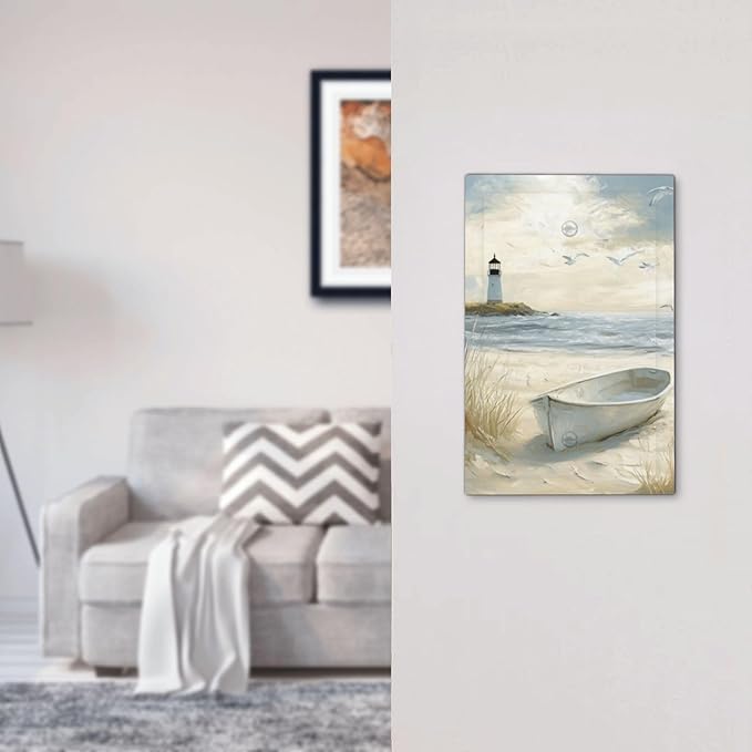 Sea Beach 1 Gang Light Switch Cover Electrical No Device Wall Plate Old Ship Reed Lighthouse Seascape Switchplates Decorative Faceplate for Bedroom Kitchen Living Room Decor