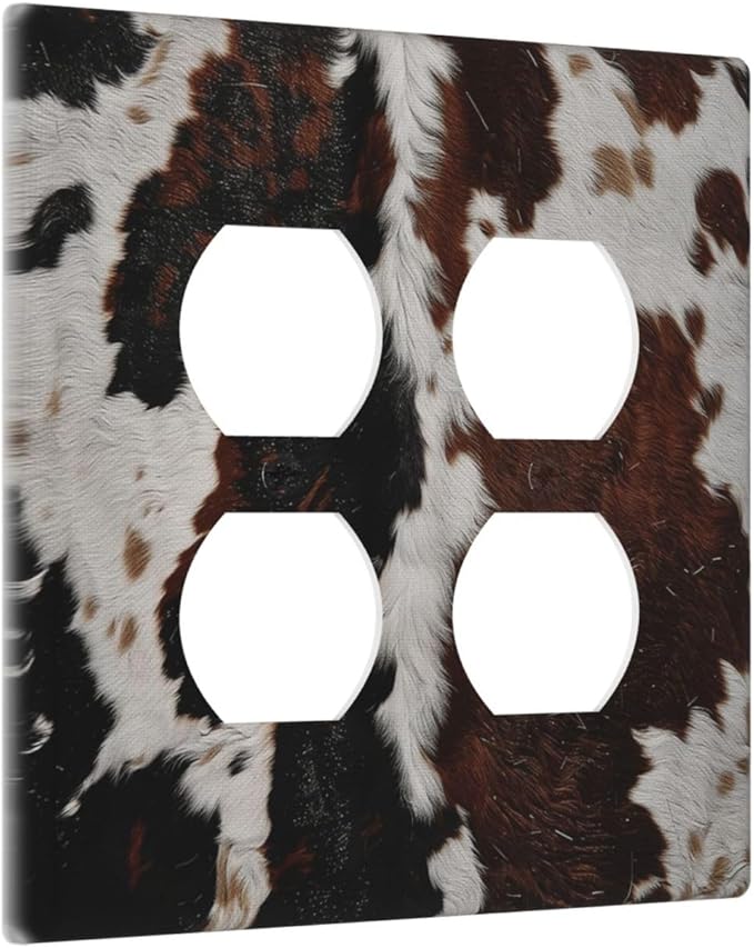Cowhide Print Abstract Animal Fur Rustic Outlet Covers 2 Gang Double Duplex Decorative Light Switch Covers Electrical Wallplates Socket Faceplate for Farmhouse Home Decor
