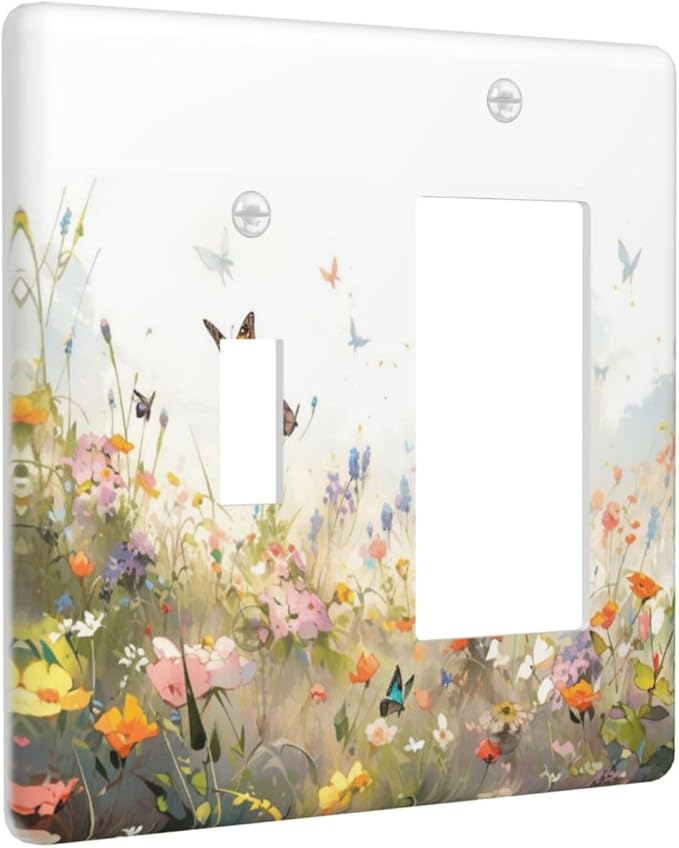 Wildflowers Watercolor Floral Colorful Butterfly Outlet Covers 1 Toggle 1 Rocker Combination Decorative Wall Plate Electrical Switch Plates Light Switch Cover Plate for Farmhouse Bed Room Decor