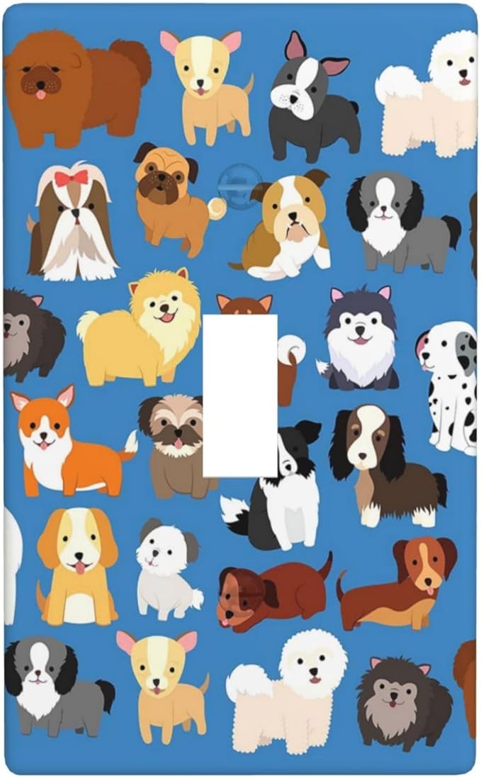 Cute Animal Dogs Puppy Decorative Outlet Cover Single Toggle Light Switch Plate Cover Electricity Receptacles Plates For Home Kitchen Living Bedroom 4.5 * 2.76
