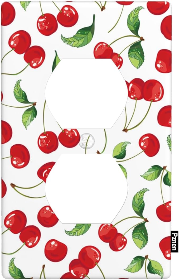 Red Cherries with Green Leaves Outlet Covers Cherry Duplex Receptacle Wall Plate Standard 1 Gang Plug Cover 4.5 x 2.76 Inch for Home Decor