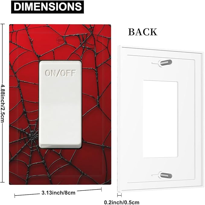 Red Spider Web 1-Gang Rocker Wall Plate, Hero Theme Cartoon Decorative Switch Plate for Boys Bedroom, Playroom, Game Room & Man Cave