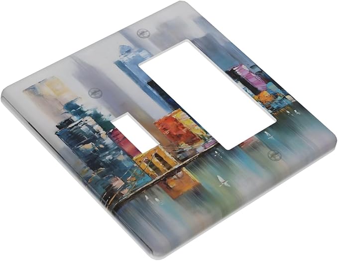Colorful Nyc Skyline Textured Modern Abstract Outlet Covers 1 Toggle 1 Rocker Combination Decorative Wall Plate Electrical Switch Plates Light Switch Cover Plate for Bedroom Living Room Decor