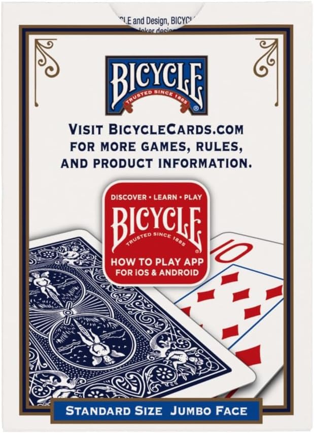 Bicycle Jumbo Index Playing Cards, 12 Pack Bulk Set of Large Print Poker Size Cards, Red & Blue Backs, for Easy Reading, Family Card Games, Classrooms, and Casino Play