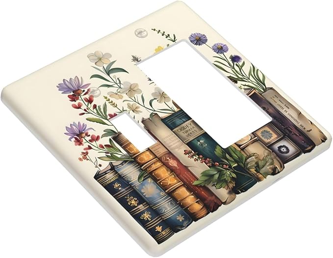 Plant Floral Books Colorful Flower Outlet Covers 1 Toggle 1 Rocker Combination Decorative Wall Plate Electrical Switch Plates Light Switch Cover Plate for Kids Room Bedroom Decor