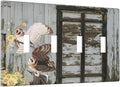 Vintage Brown Blue Old Wooden Door Quad Toggle Wall Plate Covers Decorative 4-Gang Wall Plates Antique Barn Door with Owls Sunflower Electrical Switchplate for Bathroom Bedroom Kitchen Decor