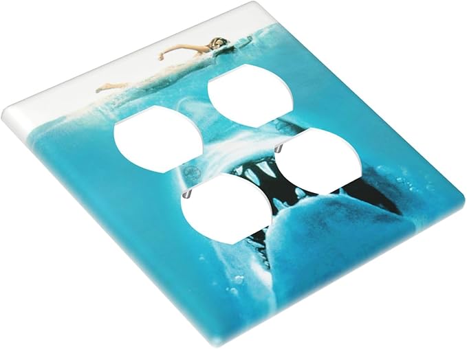 Beach Shark Oceanjaws Movie Vintage Look Outlet Covers 2 Gang Double Duplex Decorative Light Switch Covers Electrical Wallplates Socket Faceplate for Bathroom Kids Room Decor